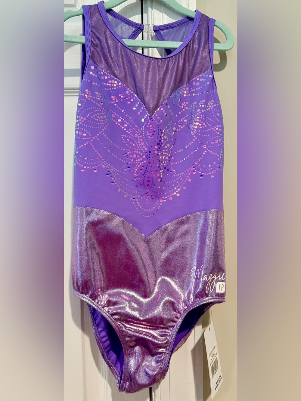 Maggie Nichols x Sylvia P Purple Spirit Gymnastics Leotard NWT Child 12